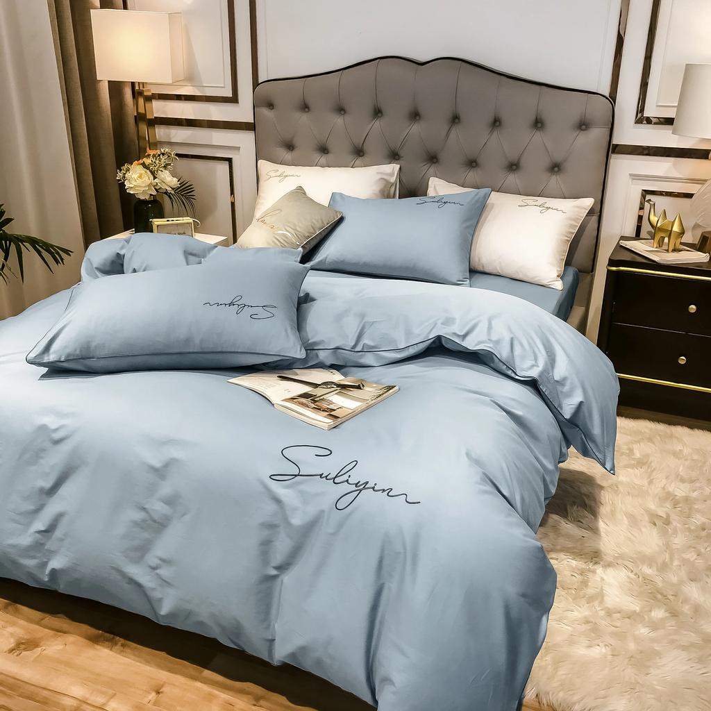 400TC Luxury Egyptian Cotton Bedding Set Full Queen King Size Duvet Cover Bed Fitted Sheet Set Pillowcase Bed Linen Solid Color