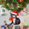Christmas Cat Ornament Cartoon Cat with Santa Hat Pendant 2D Flat Acrylic Christmas Tree Hanging Decoration for Holiday Home Decor