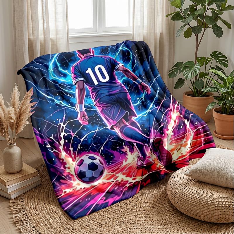 Soccer Player with Lightning Theme blanket Lightweight Warm Flannel Blanket Decorative Throw Blanket for Home Decoration