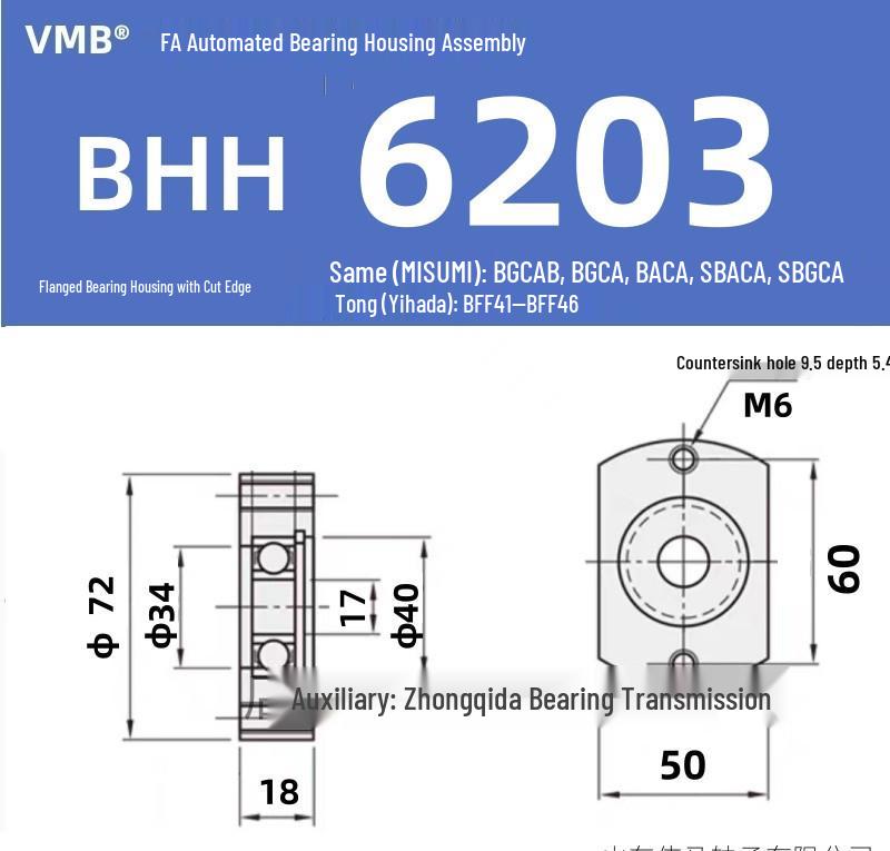BHH BFF43 Double-Sided Flange Bearing Mount with Snap Ring - Single Bearing Block Assembly