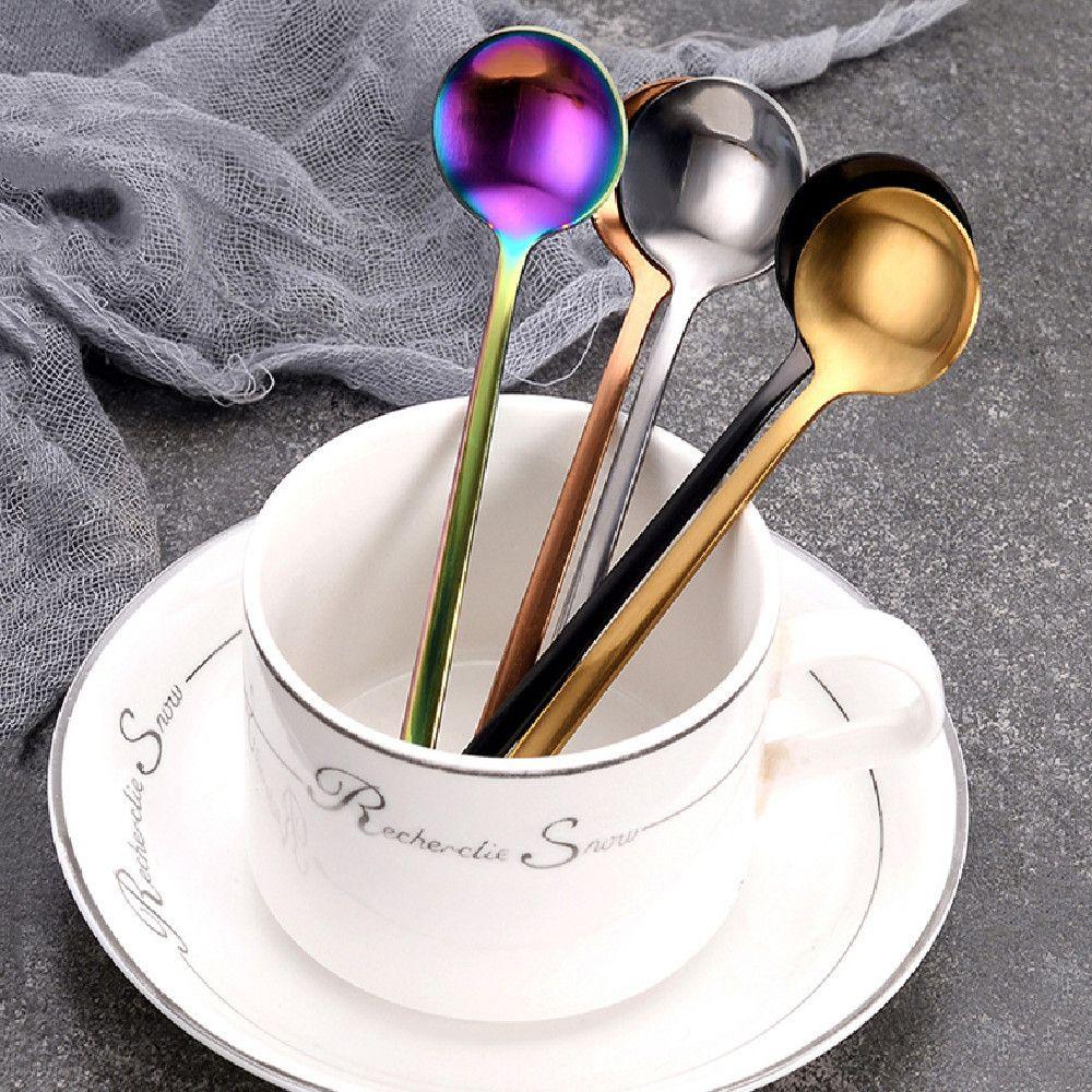 Маленькая круглая ложка Круглая однотонная ложка для кофе из нержавеющей стали Столовая посуда Десертная ложка