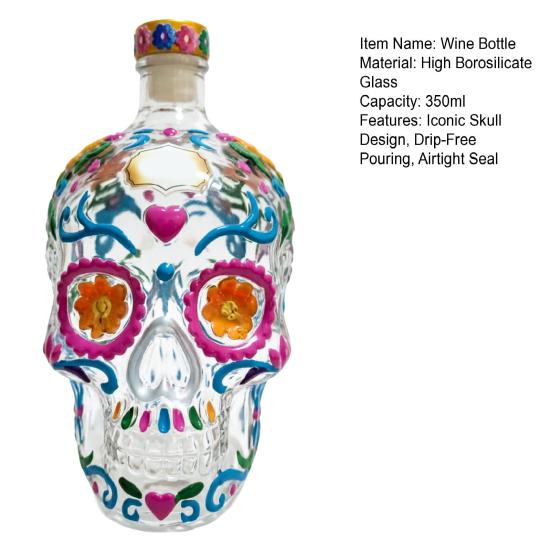 Yousheng Skull Shape Glass Whiskey Decanter, 350ml Liquor Bottle with Stopper, 3D Gothic Home Bar Decor, Unique Gift for Men