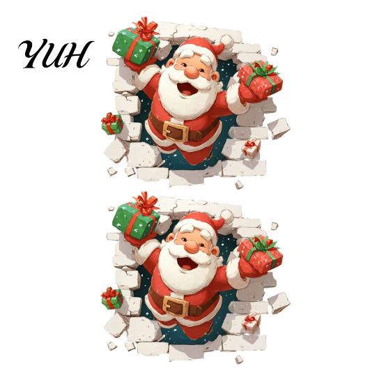Seasonal Wall Art 3D Santa Claus Christmas Decals, Break Through Reindeer Party Supplies Window Stickers, Removable Winter Holiday Decorations