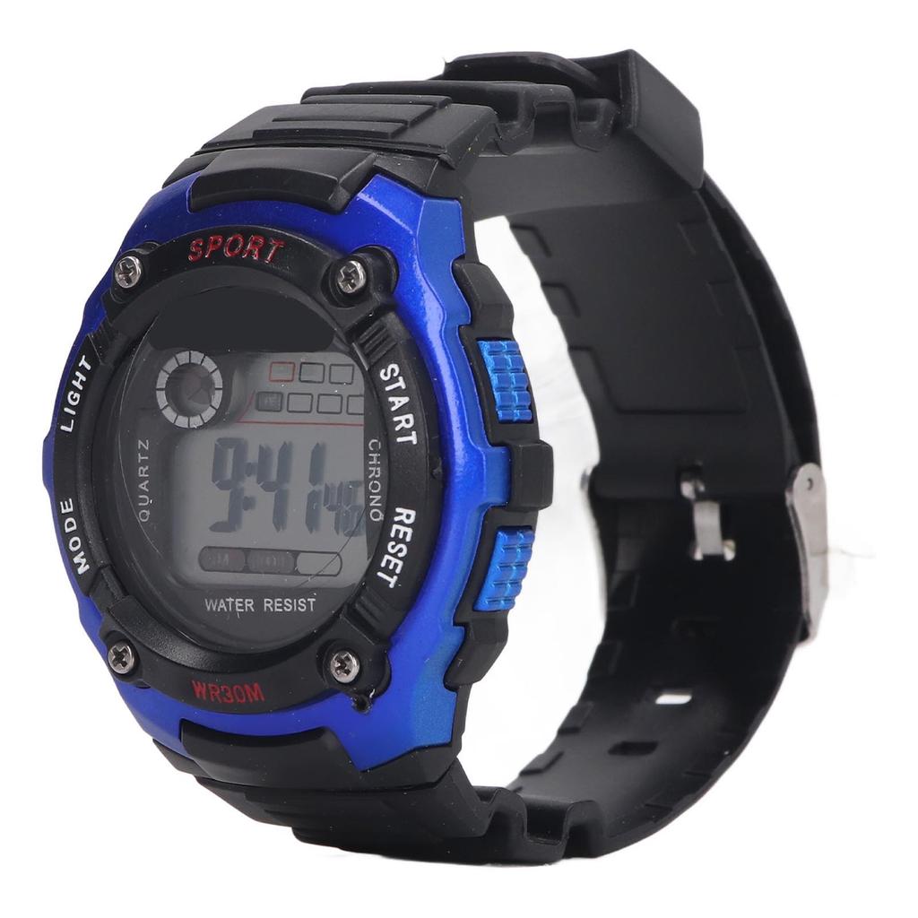 Электронные спортивные часы с водонепроницаемым резиновым ремешком и светящимся большим экраном, детские спортивные часы синего цвета