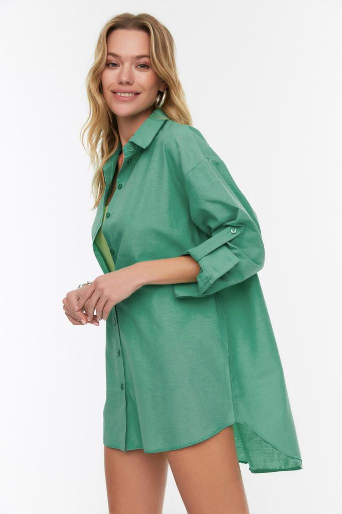 Women's Style Shirt Green Striped Woven Shirt