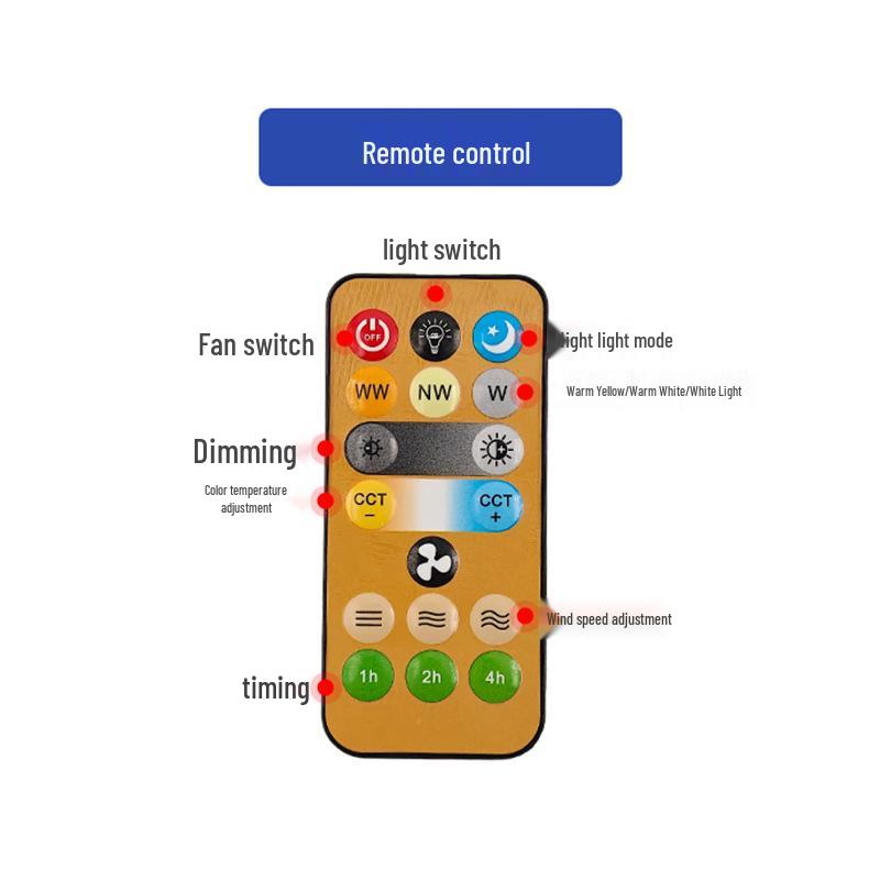 Светодиодный вентилятор - Патрон E27, Легкая установка, Бесшумный пульт дистанционного управления, Трехцветный, Шестилопастной дизайн для детской спальни.