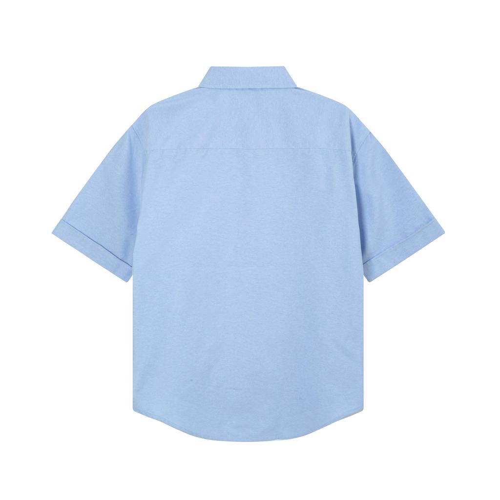 AMI Мужская классическая осенняя рубашка с коротким рукавом, повседневная хлопковая однотонная, с вышивкой сердечка в тон на груди