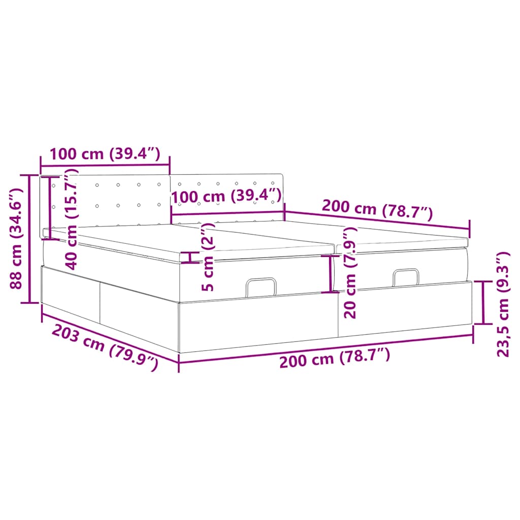 Ottoman Bed with Mattresses & LEDs Dark Grey 200x200 cm Fabric