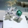 Изысканное квадратное кольцо для женщин с цветком, открывающееся, штамп, модное, полностью инкрустированное бриллиантами, кольцо с зеленым цирконом, для вечеринки, свадьбы, подарок