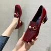 Fashion Zapatos De Mujer Women Cute Round Toe Wine Red High Quality Office Square Heel Shoes Lady Casual Black Sexy Party Heels