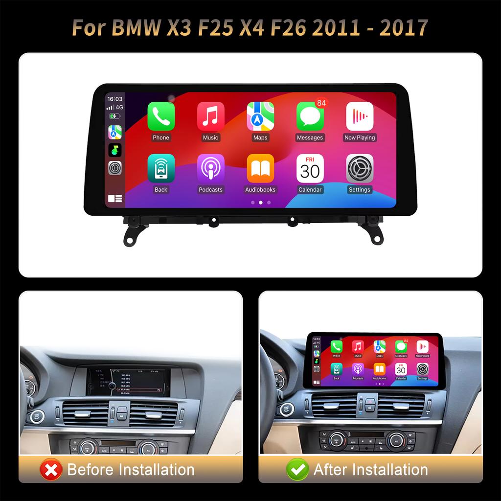 12,3" для BMW X3 F25 X4 F26 2011-2017 Android 14 автомобильное радио мультимедиа GPS навигация Bluetooth WIFI CarPlay сенсорный экран стерео