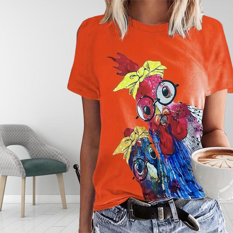 Женская летняя футболка с принтом петуха, футболки с коротким рукавом, повседневные топы с принтом