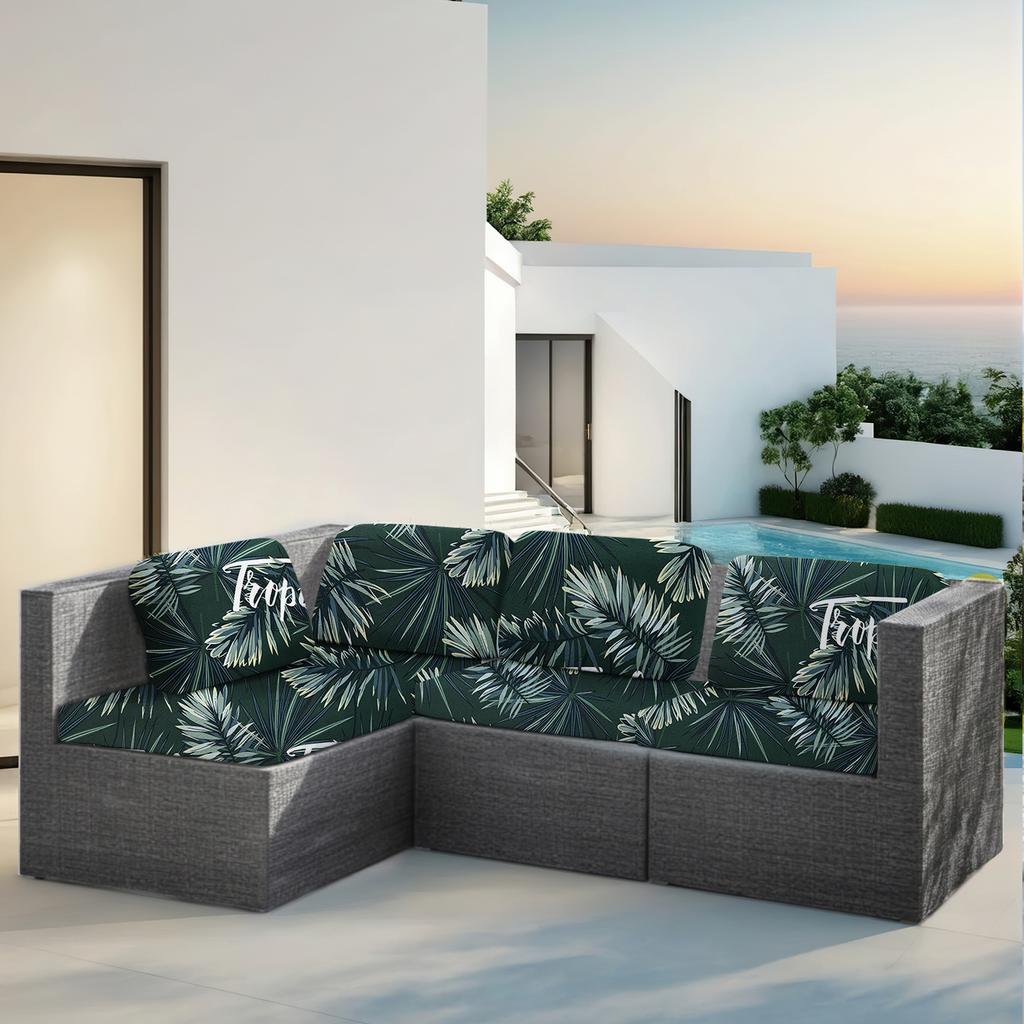 Waterproof Stretch Outdoor Sofa Covers Cushion Tropical Leaf Print Patio Furniture Protector Sectional Sofa Sets Slipcovers