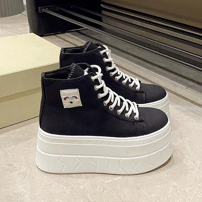 Модные женские ботильоны 7,5 см на высокой платформе, вулканизированная обувь на танкетке, кроссовки, женские весенне-осенние кожаные ботильоны на толстой подошве