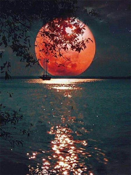 Diamond Painting New Moon Landscape Full Square Round Mosaic Embroidery Night Natural Scenery Home Decor