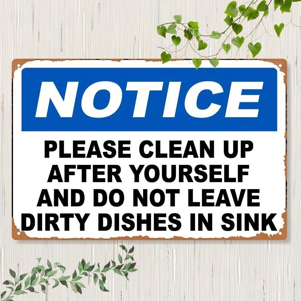 Planetjuice Vintage Metal Sign Please Clean Up After Yourself Rustic Blue White Kitchen Decor