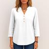Women's Fashionable Solid Color V Neck Button Long Sleeved Casual Shirt Top