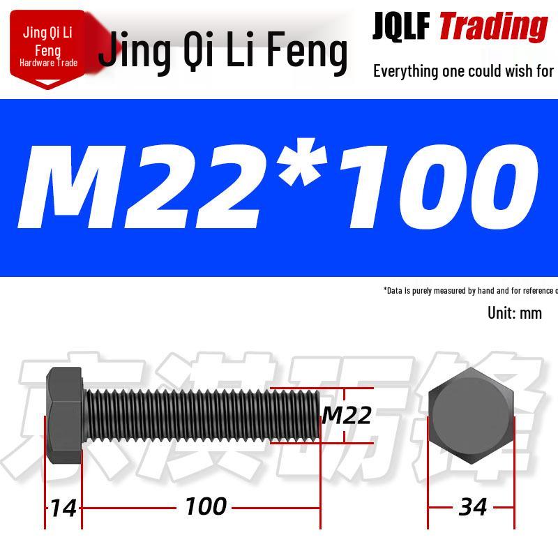 12.9 Grade High-Strength Blackened Hex Bolt M22-M48