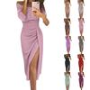 Женское модное сексуальное облегающее платье без бретелек с высоким разрезом и половиной рукава