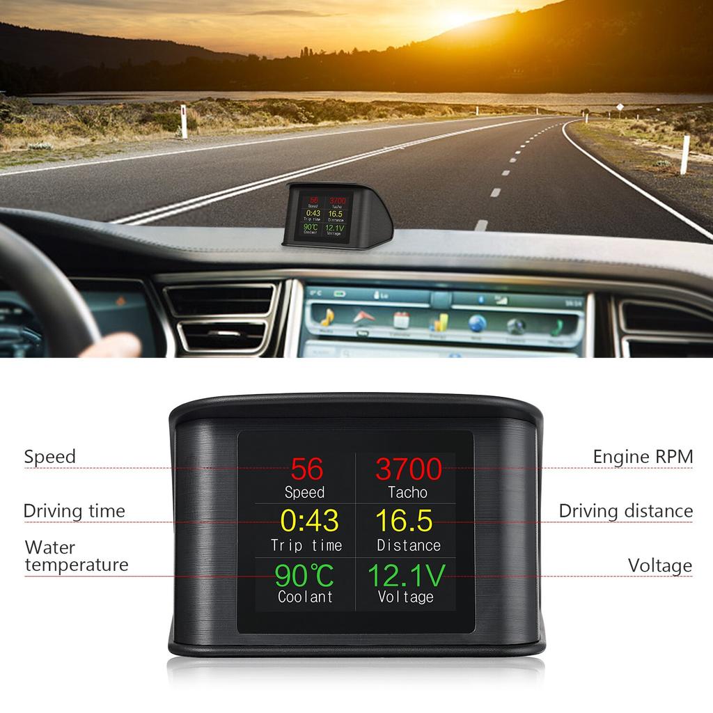 AD Universal P10 Head Up Display HUD Speedometer OBD Smart Digital Overspeed Alarm Engine Fault Code Car Navigator Car Safely