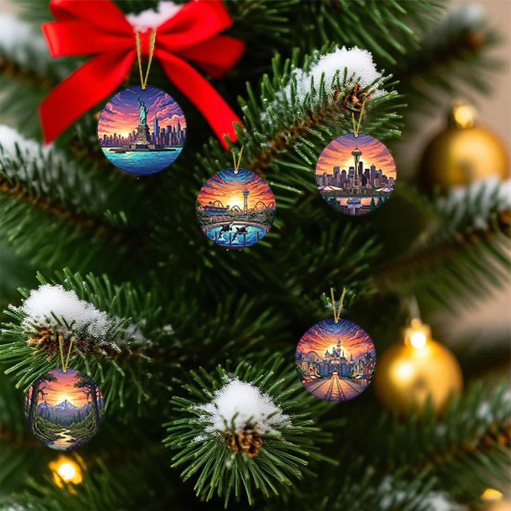 Адвент-календарь с украшениями 2025 24-дневный 2D подвесной адвент Рождественский праздник Подвесной календарь с достопримечательностями США для окна двери елки сумки