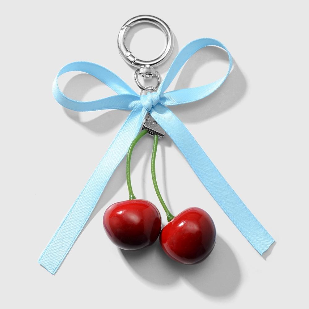 Phone Charms Cherry Pendant Keyring Ballet Style Pendant Ribbon Bow Keychain Couple Kids