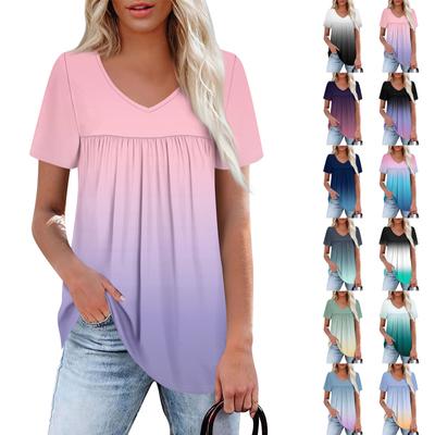 Женский повседневный топ с V-образным вырезом, коротким рукавом, оборкой на груди и принтом