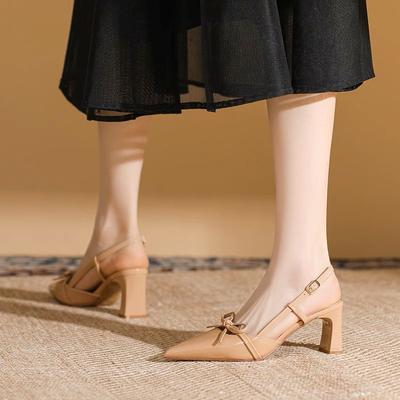 Модные женские босоножки с острым носком и неглубоким вырезом, туфли на среднем каблуке с бантом, трендовые слингбэки 2025, летние дизайнерские вечерние сандалии для женщин