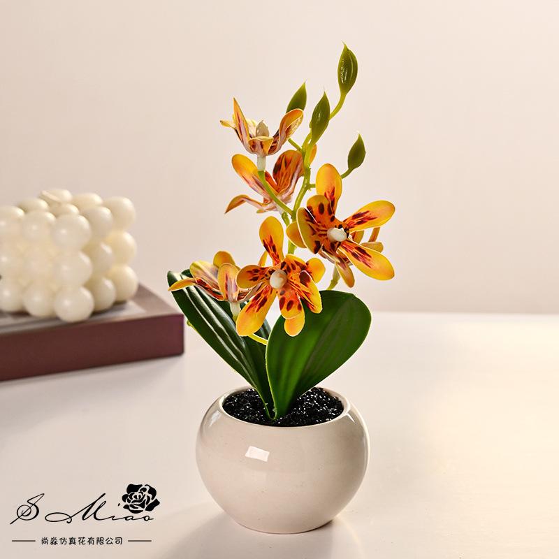 Искусственные орхидеи бонсай с вазой, яркая композиция из орхидей фаленопсис в горшке для декора дома, офиса, центральный элемент стола, украшения для дома