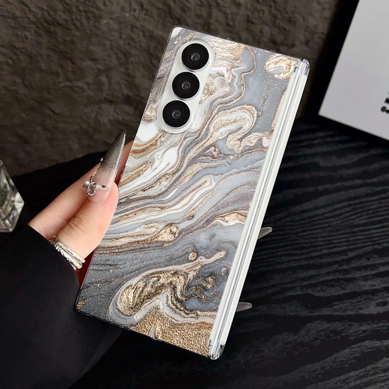Магнитный чехол для телефона Samsung Galaxy Z Fold 7 6 5 Fold7 Fold6 Fold5 5G, фиолетовый мраморный узор, жесткая прозрачная задняя крышка