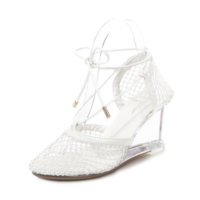 Серия 1098, каблук 144 см, платформа 4 см, новые пикантные прозрачные босоножки на высоком каблуке с кристаллами, стеклянные сандалии, туфли на шнуровке, LFD