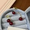 Серебряные серьги-гвоздики с цирконами и вишнями - Высококачественные, в стиле легкой роскоши, со свежим, милым дизайном