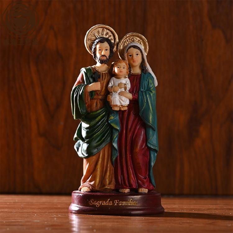 Holy Family Statue with Child Catholic Standing Figurine Religious Gift for Home Decors Desktop Table Ornament