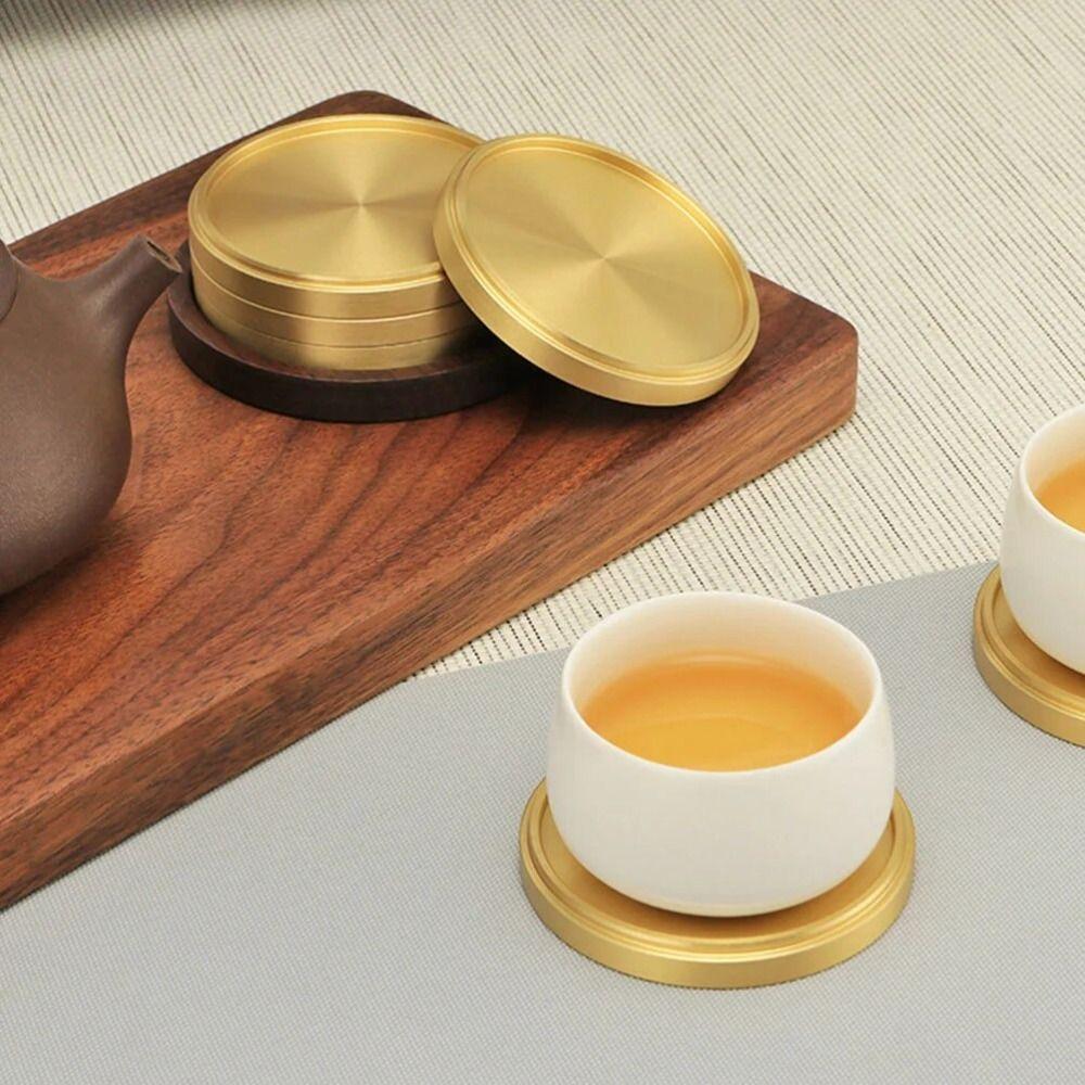Metal Brass Coaster Round Cup Tray teapot Pads Cup Mats  Office