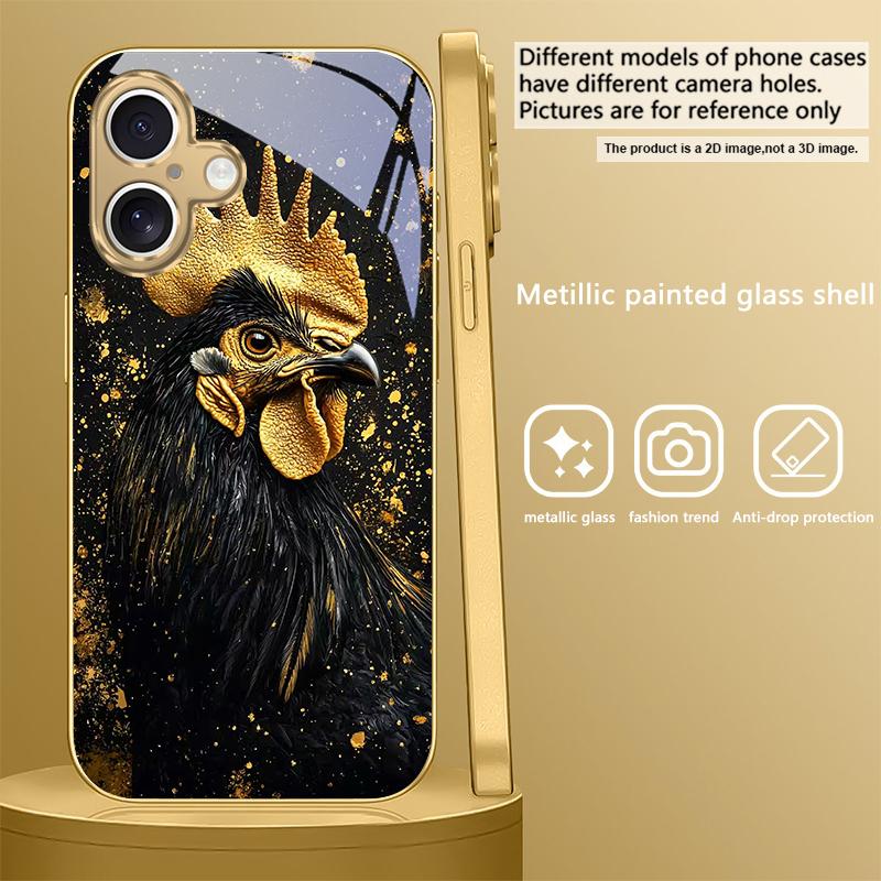 Смелый Золотой Петух Для IPhone 17Pro Max 16 17 Pro 15 Pro 14 13 Plus 12 Mini 11Pro Max XR 16E 17 Air Золотой стеклянный чехол для телефона