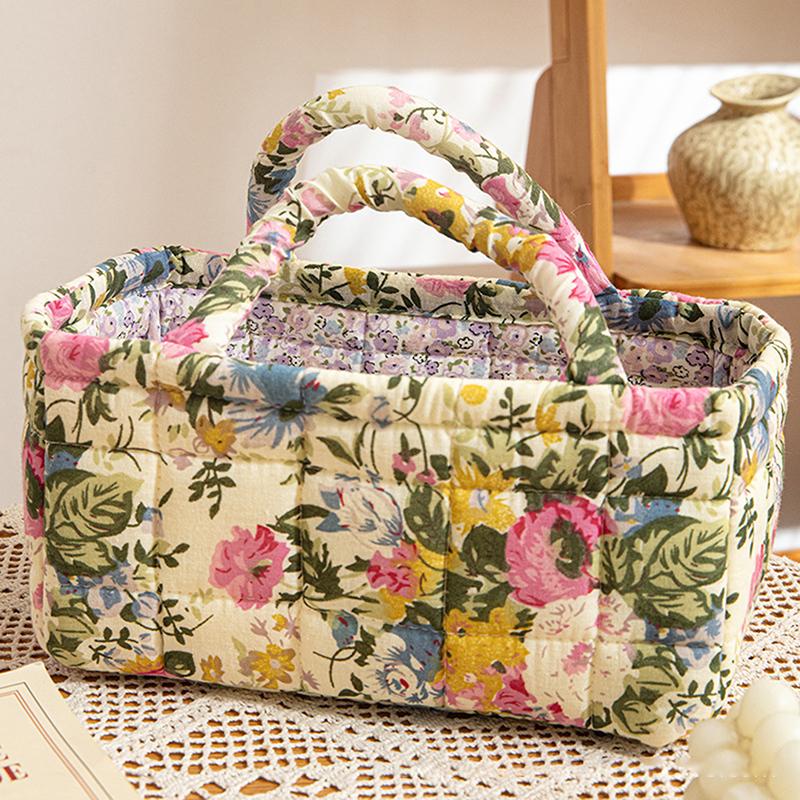 Floral Pattern Storage Basket Women Large Capacity Fabric Sweet Laundry Baskets With Easy Carry Handles Hampers Travel Tote Bag+