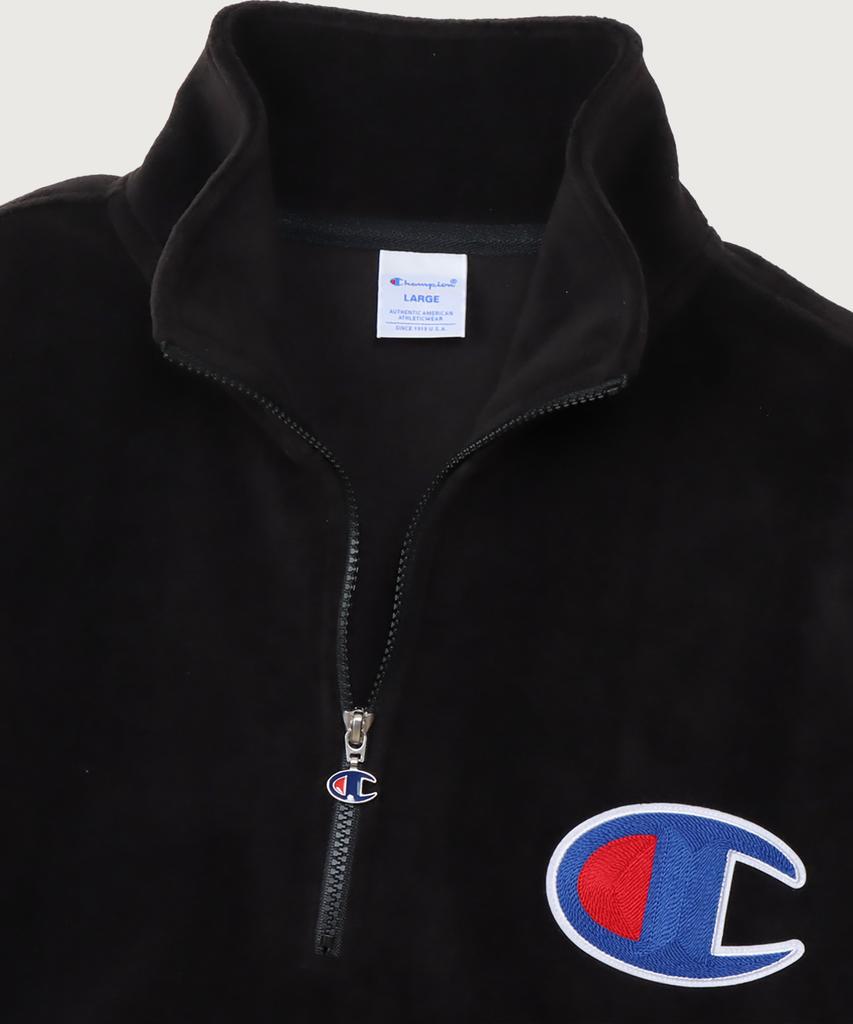 Champion Big C Logo Oversized Half Zip Fleece Black
