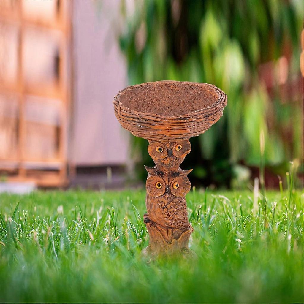 Garden Bird Bath Decorative Tray Bird Feeder Creative Owl Figurine Bird Bath Bird Feeder Garden Statue Bird Feeder Tray Lawn Bird Decor