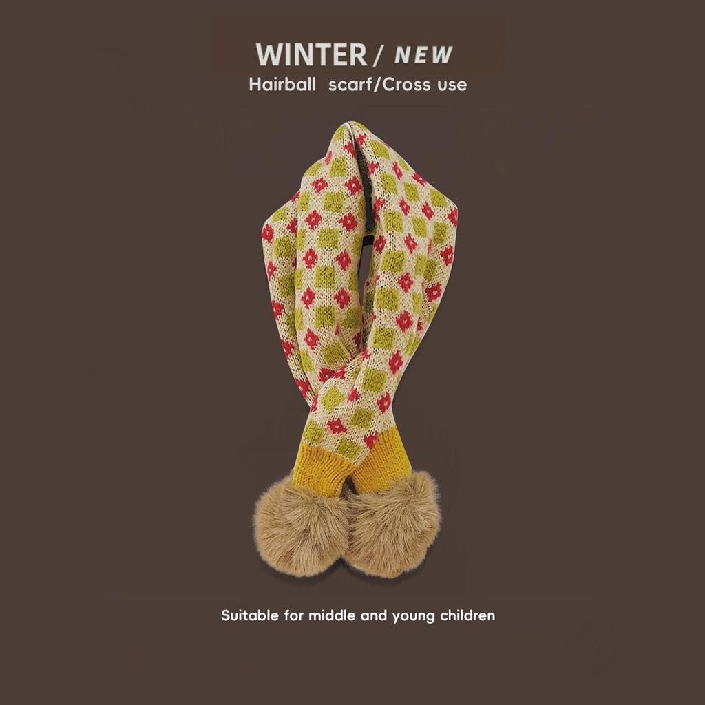 Уютный вязаный шарф в клетку для детей - теплый, ветрозащитный и милый шейный платок для мальчиков и девочек