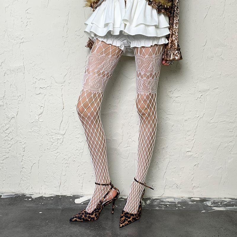 Готические панк чулки-сетка с высокой талией Женские сексуальные ажурные колготки Экзотическая субкультура Готическая Лолита Y2k JK Тонкие сетчатые колготки