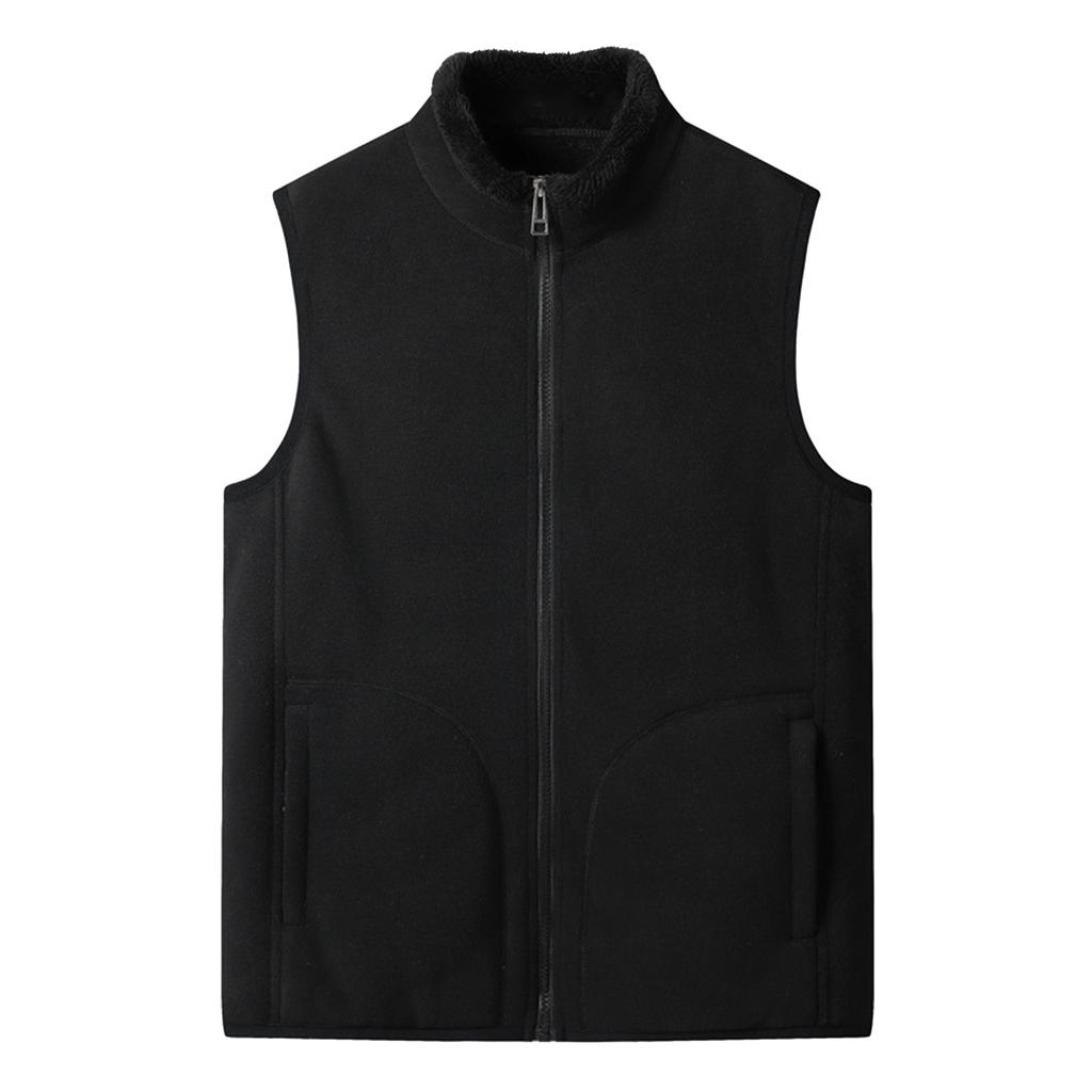 Men's Casual Fleece Solid Color Zipper Vest Men's Stand-up Collar Fleece Vest Jacket