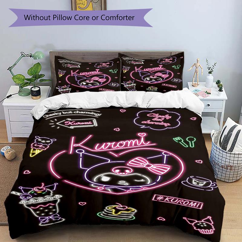 3pcs Kuromi's Sweet Adventure Bedding Set, Including Without Filling, Soft and Comfortable Home BedroomH067