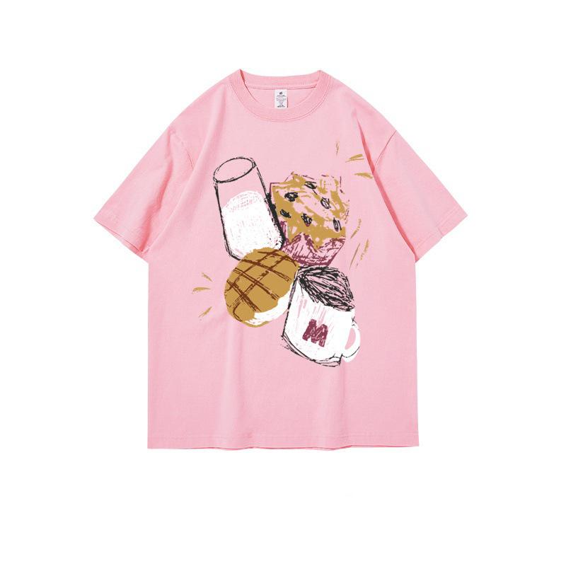 100% Чистый Хлопок Серый Женская Европейская Летняя Футболка с Коротким Рукавом - Трендовый Американский Нишевый Дизайн