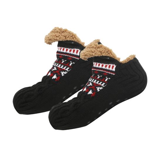 1 Pair Floor Socks Thickened Fleece-Lined Silicone-Dot Sole Slip-Resistant Traction Quiet Walking Socks with Jacquard Accents