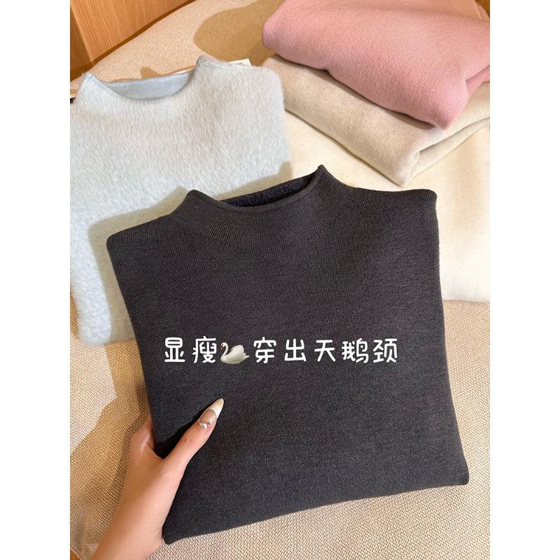 Утепленный флисовый свитер с высоким воротником для женщин, осенне-зимний вязаный свитер с флисовой подкладкой