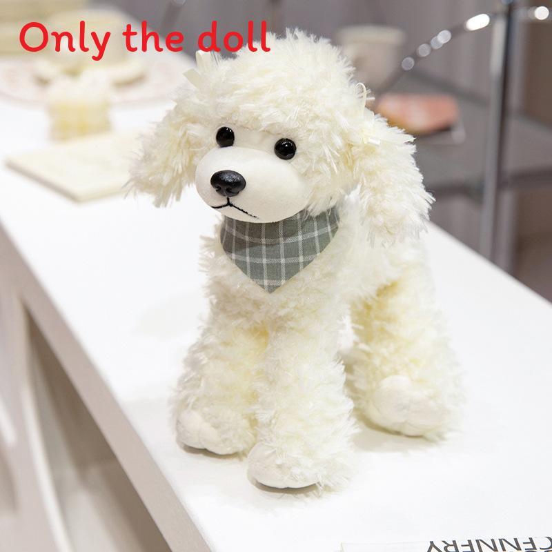 White Pink Or Brown Poodle Plush Toy With Checkered Scarf Design For Kids And Collectors