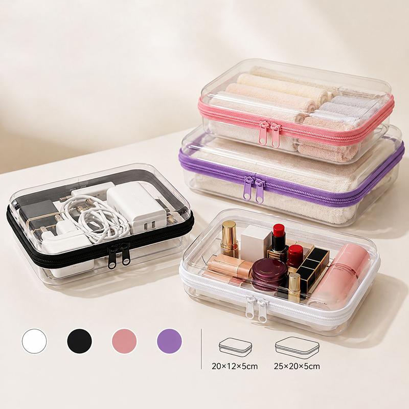 Waterproof Transparent Hard-shell Cosmetic Storage Bag Zippered Clear Pouch for Travel Outdoor Toiletries Organizer