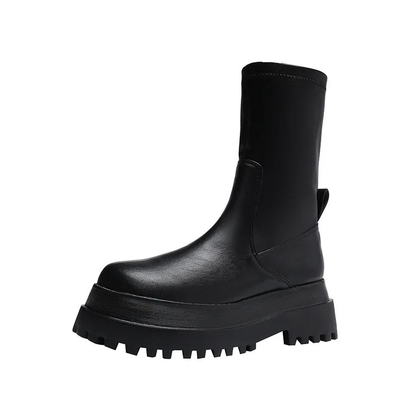 Brand Women Shoes 2024 New Round Toe Platform Women's Boots Comfortable Non-slip Slip-on Female Ankle Boots Fashion Goth Shoes