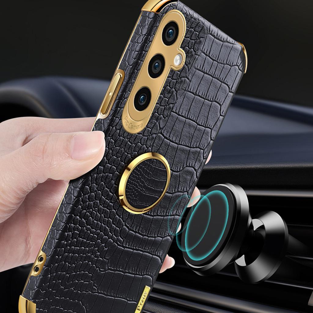 For Samsung Galaxy S24+ Cell Phone Case Crocodile Texture Leather+TPU Back Cover with Ring Kickstand