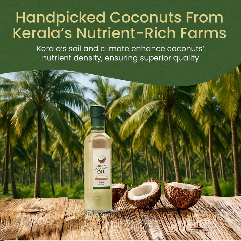 Kerala Ayurveda Нерафинированное кокосовое масло 250 мл х 4 шт. | Увлажняющее средство для волос и кожи холодного отжима, пищевого качества